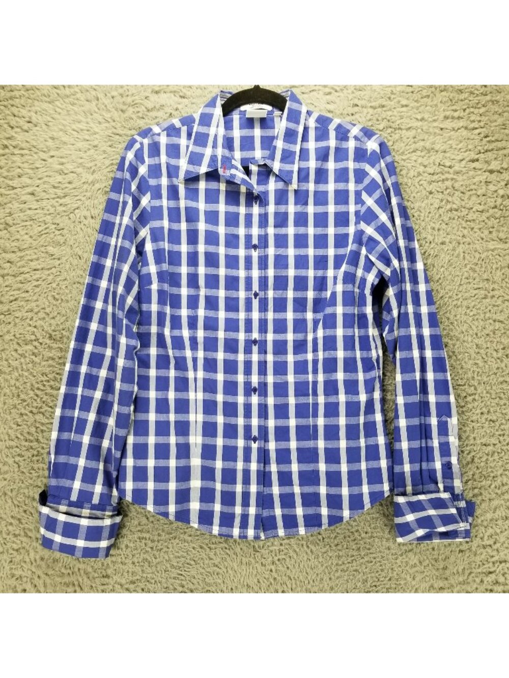 Cruel Girl Shirt Womens Medium Blue Plaid 100% Cotton Button Up Long Sleeve